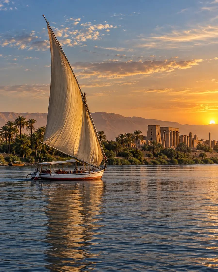 Felucca sul Nilo a Luxor al tramonto